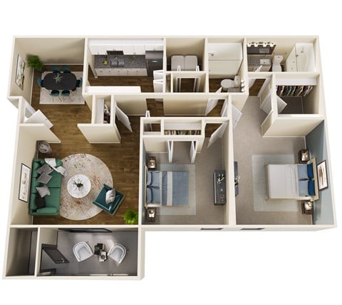 Floor plan for 2 beds, 2 baths, 1136 sqft